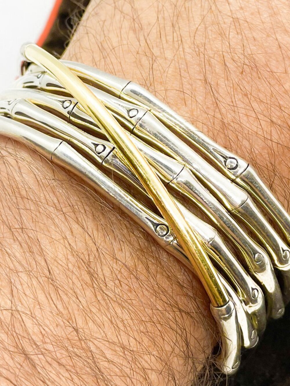 John Hardy Bamboo Sterling Silver & 18k Yellow Gold Medium Flex Cuff Bracelet - Picture 7 of 9